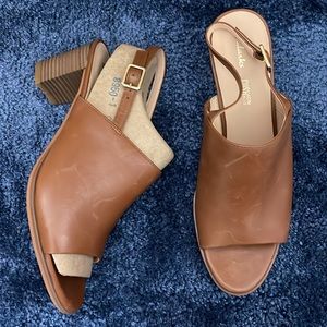 NEW! Clarks Tan Leather Open-Toe Block Heel Slingbacks